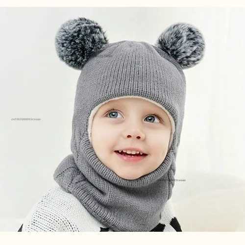Beanies Baby Ring Hat Pompom Winter Childrens Hat Knitted Cute Hat Baby Girl Boy Warm Wool Lined Earmuffs W241213