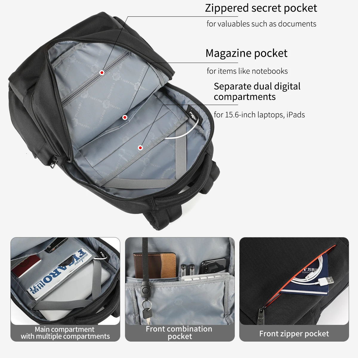 Warranty RFID Anti Theft Backpack Men 15.6 Laptop Backpack Bag USB Port Male Waterproof Schoolbag Travel Bags Mochila 241206