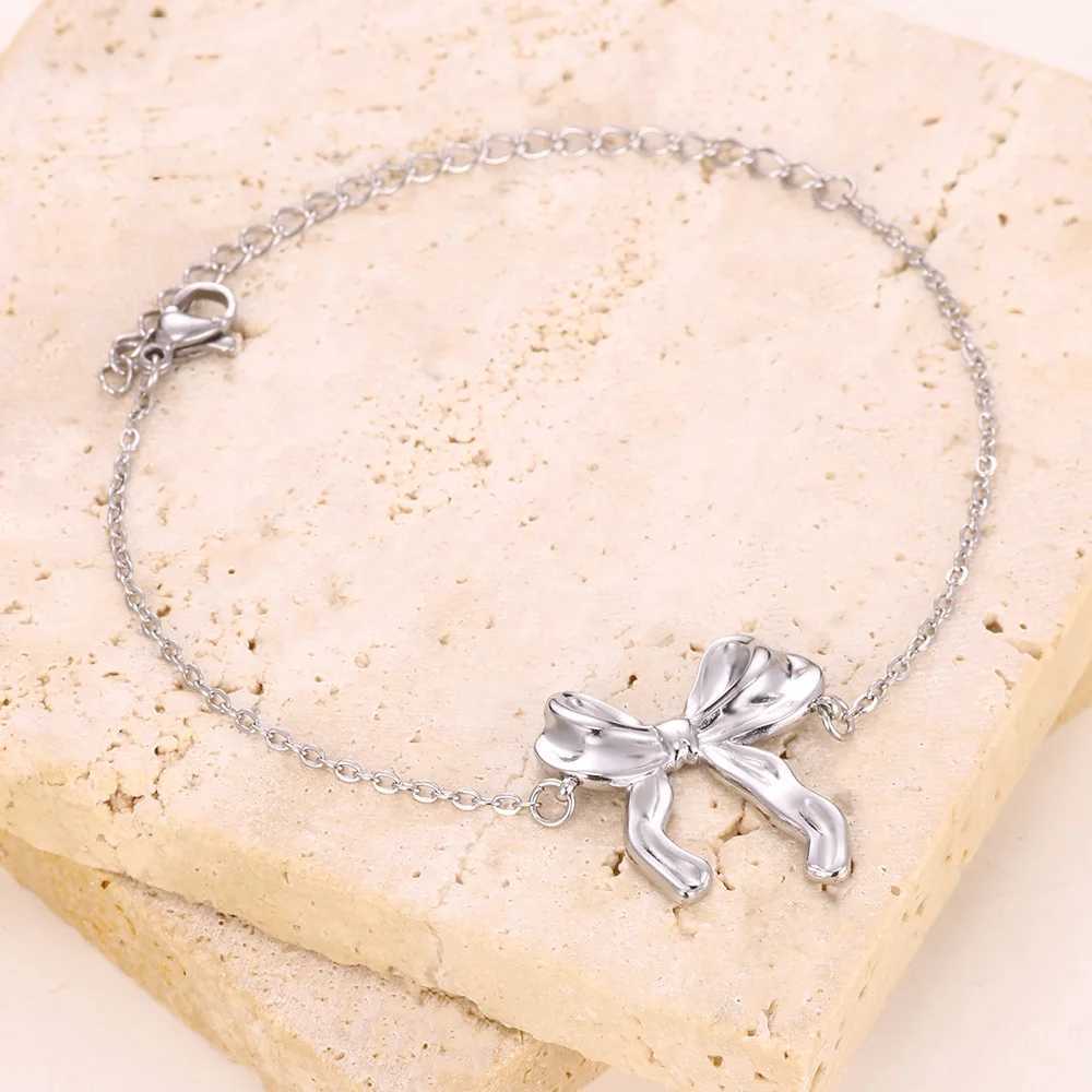 Gold color Stainl Steel Bracelets For Women Bowknot Bow Chain Bracelet Bangle Water Resistant Metal Statement Fashion JewelryXJ241214