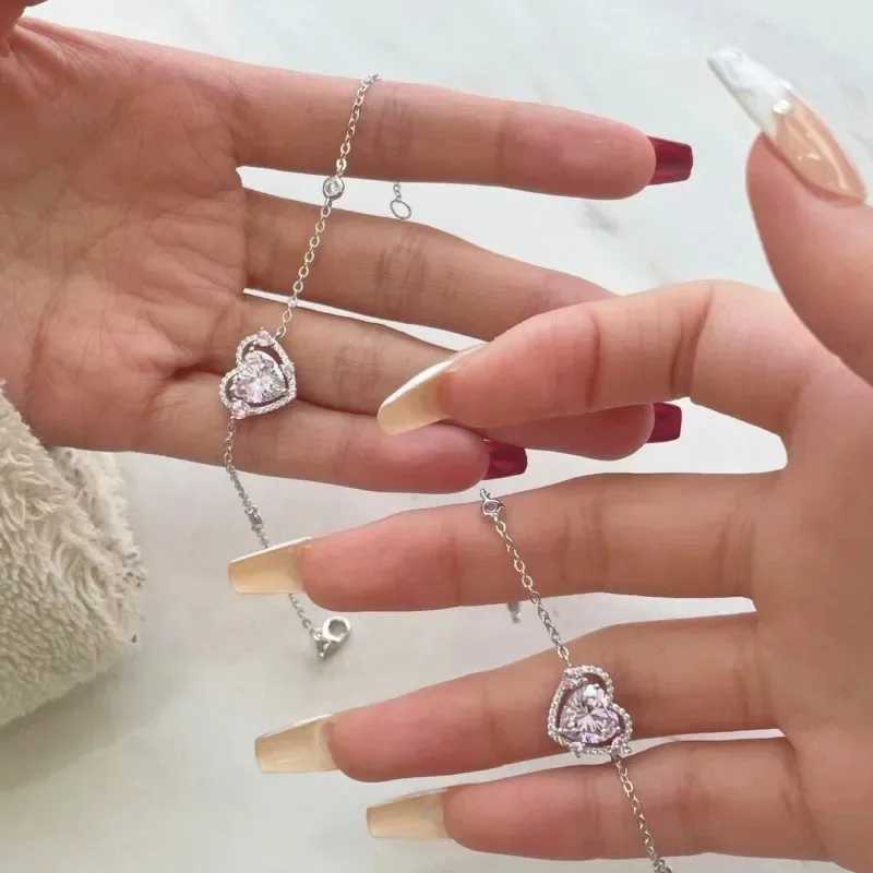 Shining Pink Rhinestone Heart Bracelet Girls Y2K Fairy Delicate Elegant Adjustable Bracelet Women Party Fashion Jewelry GiftXJ241214