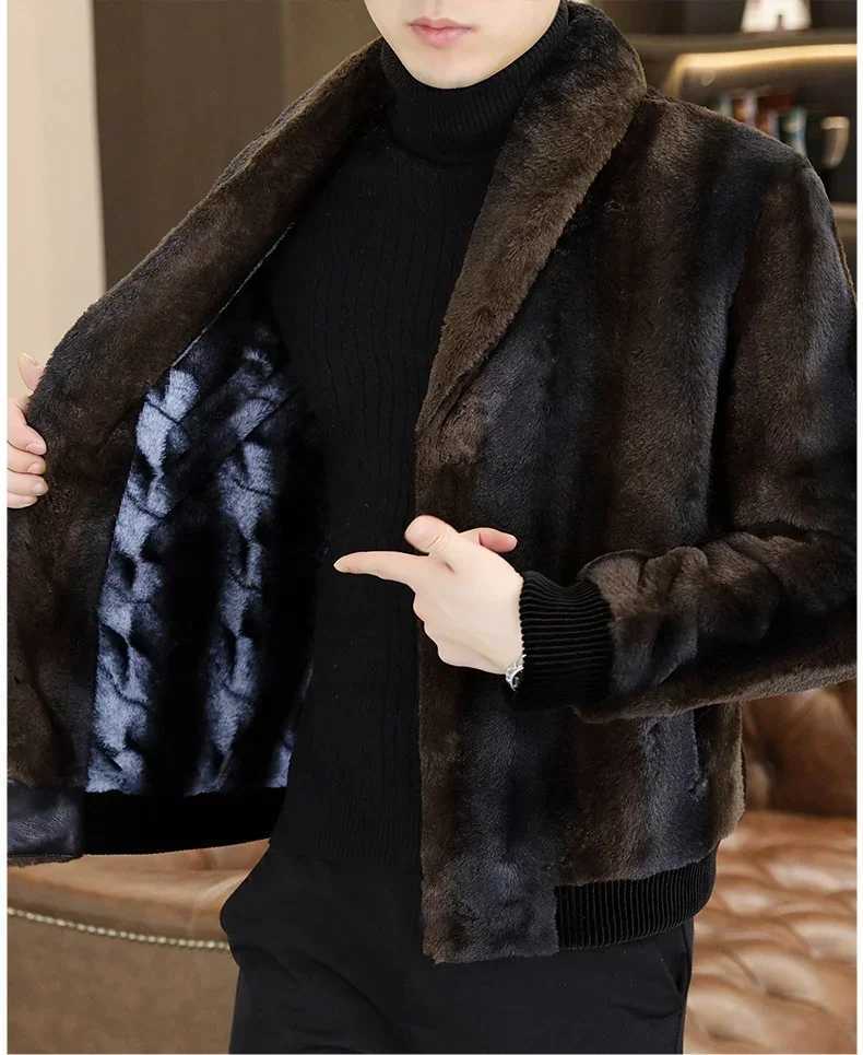 2024 Mens Winter Fashion Plus Velvet faux fur coat Mens slim fit short coat Mens imitation fur warm jacket G624 W241213