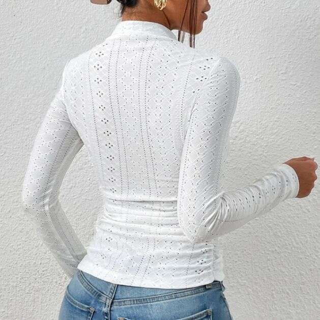 2023 versatile base shirt autumn new half high collar eyelets long sleeved slim fit t-shirt