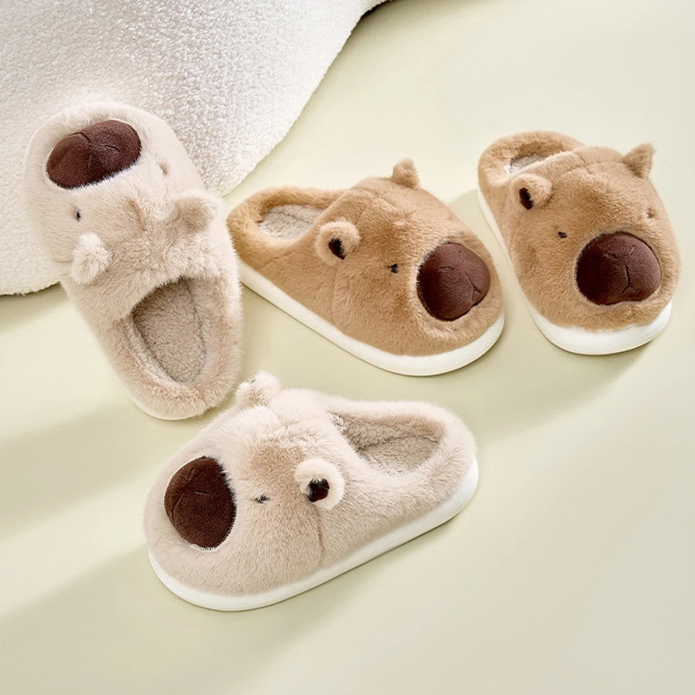 Cute Cartoon Capybara Plush Slippers Half Wrap Heel Home Soft Nonslip Warm Breathable Indoor Shoes Couple 241214
