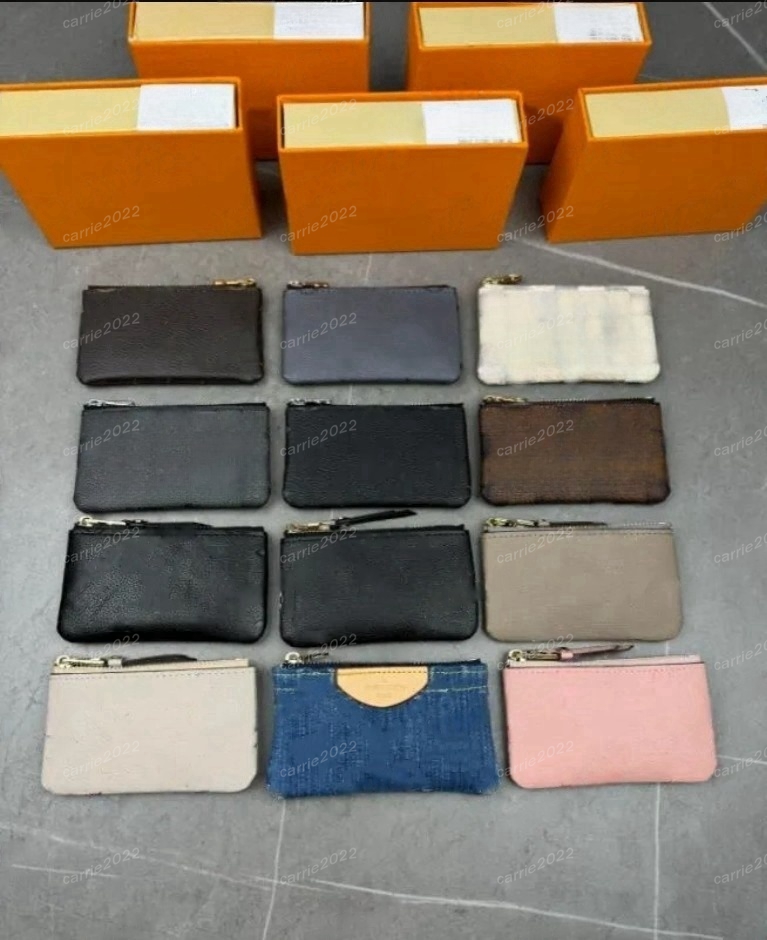 Denim 10A Coin Purses Key Coins Pouch Genuine Leather Holders Purse CLES Designer Womens Mens Key Ring Credit Card Holder Mini Wallet Bag Canvas With box dust bag