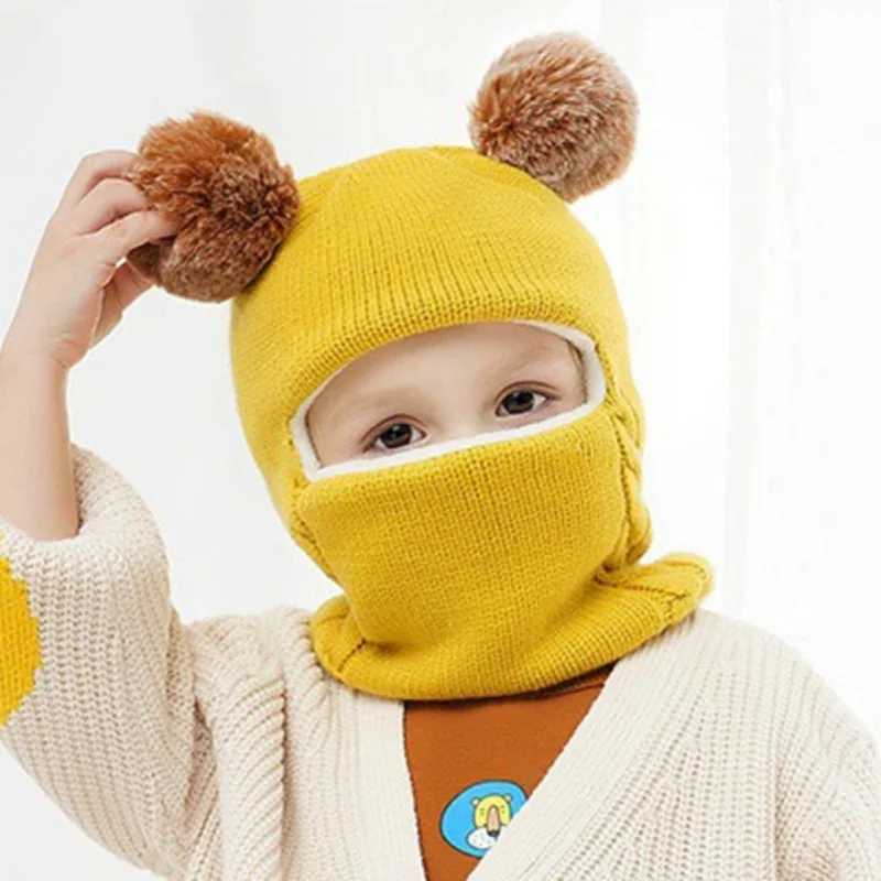 Baby boy Beanie neck protection solid windproof winter childrens knitted hat warm wool childrens earmuffs W241213