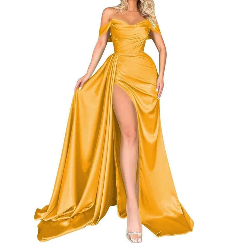 Foreign Trade Banquet High Slit Sexy Host One Shoulder Slimming Party Evening Dress