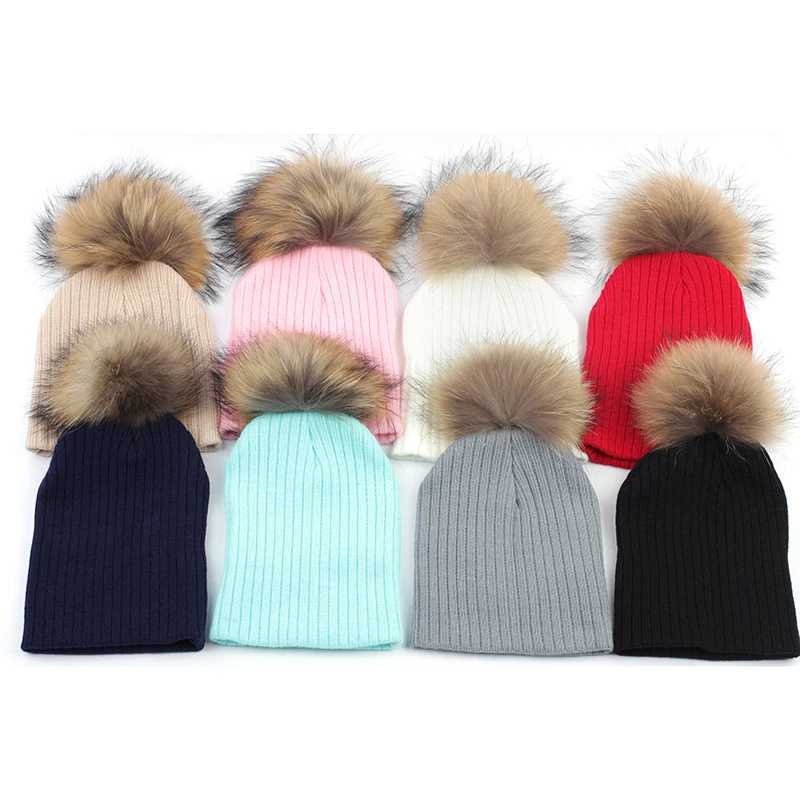 Autumn and Winter Newborn Baby Beanie Hat with Real Fur Pompom Children Beanies Crochet Kids Knitted Hats Baby Boy Accessories W241213