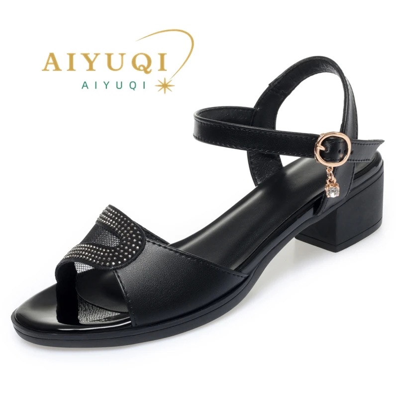 AIYUQI Women Sandals Summer Fashion Mid Heel Women Sandals Non Slip Large Size Casual Women Dress Sandals