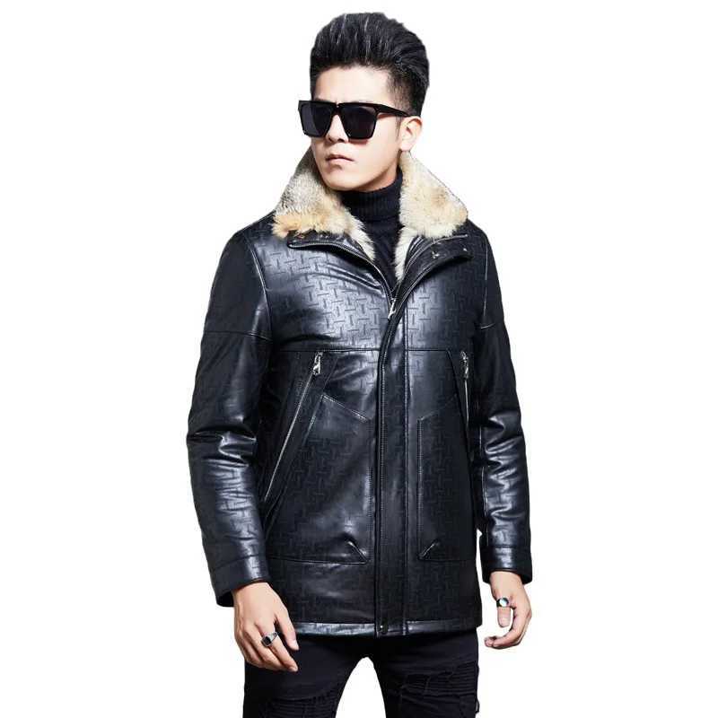 Tcyeek winter wolf fur lined coat mens sheepskin leather jacket mens clothing warm natural fox fur collar coat luxury W241213