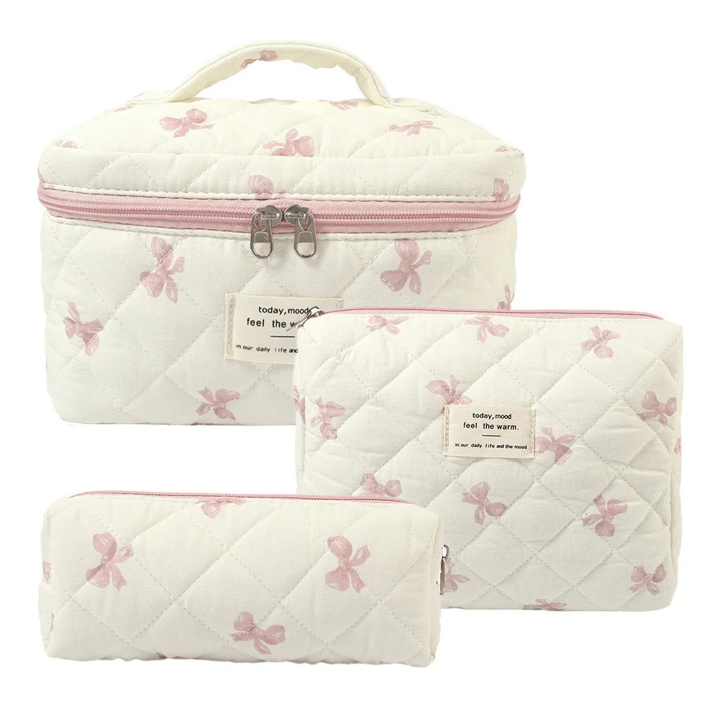 3PCS Fashion Vintage Flower Women Makeup Bag Cotton Tote Female Cosmetic Storage Handbag Large Capacity Travel Organizer 241212