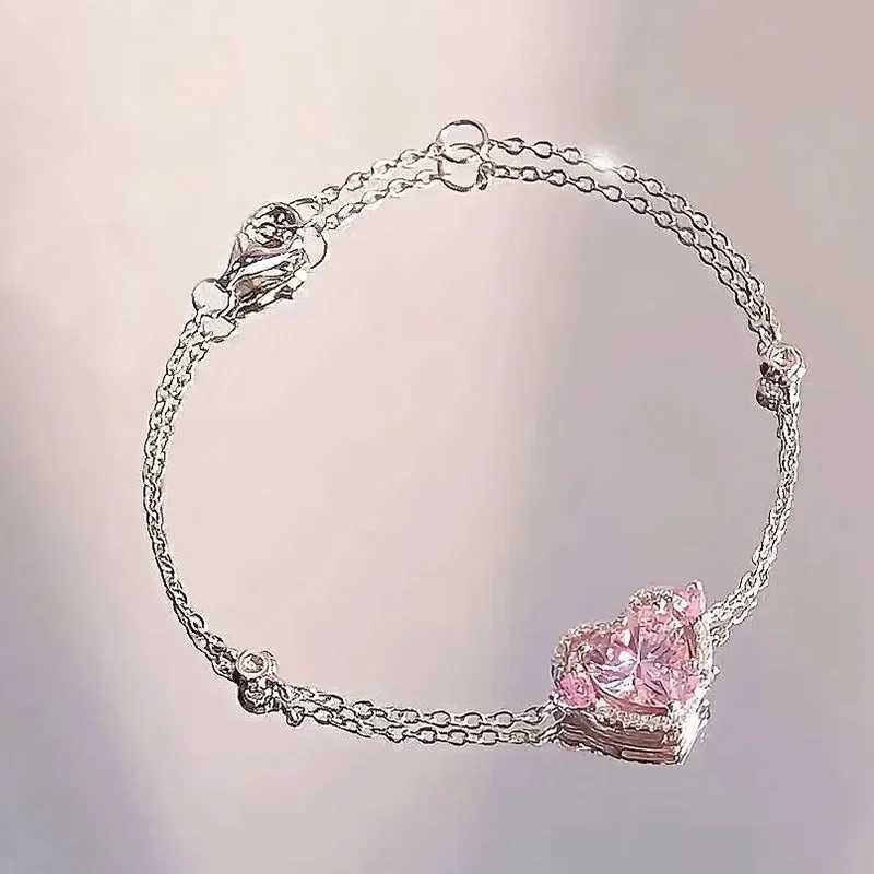 Shining Pink Rhinestone Heart Bracelet Girls Y2K Fairy Delicate Elegant Adjustable Bracelet Women Party Fashion Jewelry GiftXJ241214