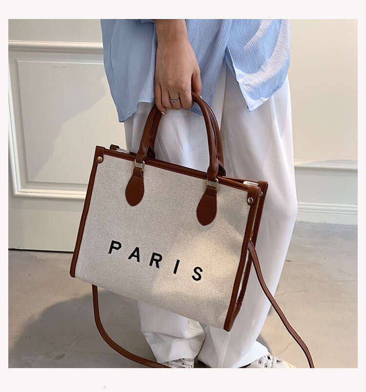 Large Capacity Handbag For Women's Cross-Border Foreign Trade, New Canvas Printed Letter Fashion Trend Single Shoulder Crossbody Bag