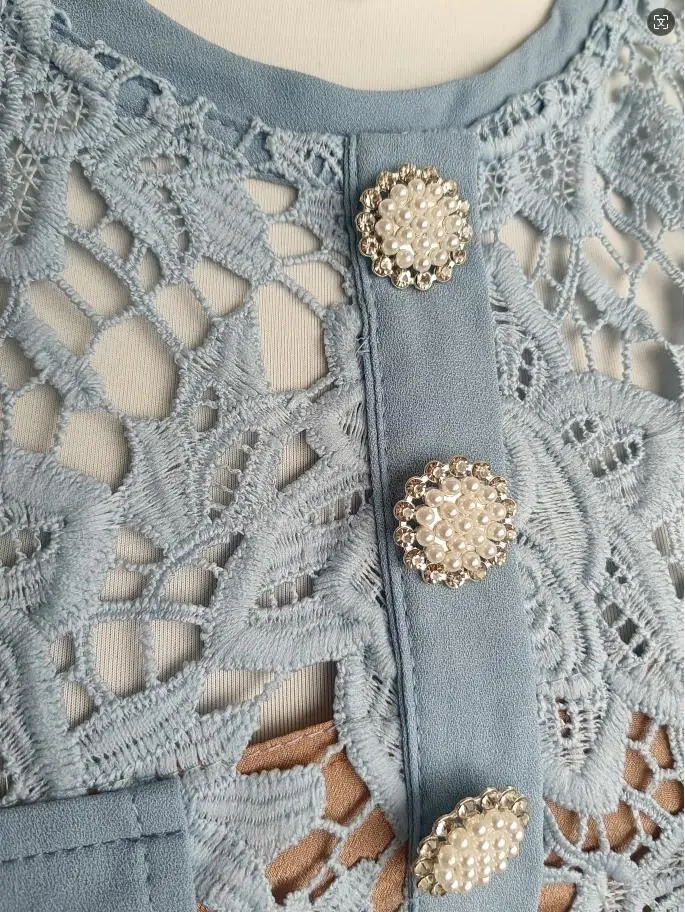 Casual Dresses A-Line Sexy Summer Holiday Party Prom Blue Lace Embroidery Short Dress Women Diamonds Button Mini Vestidos Female Qua