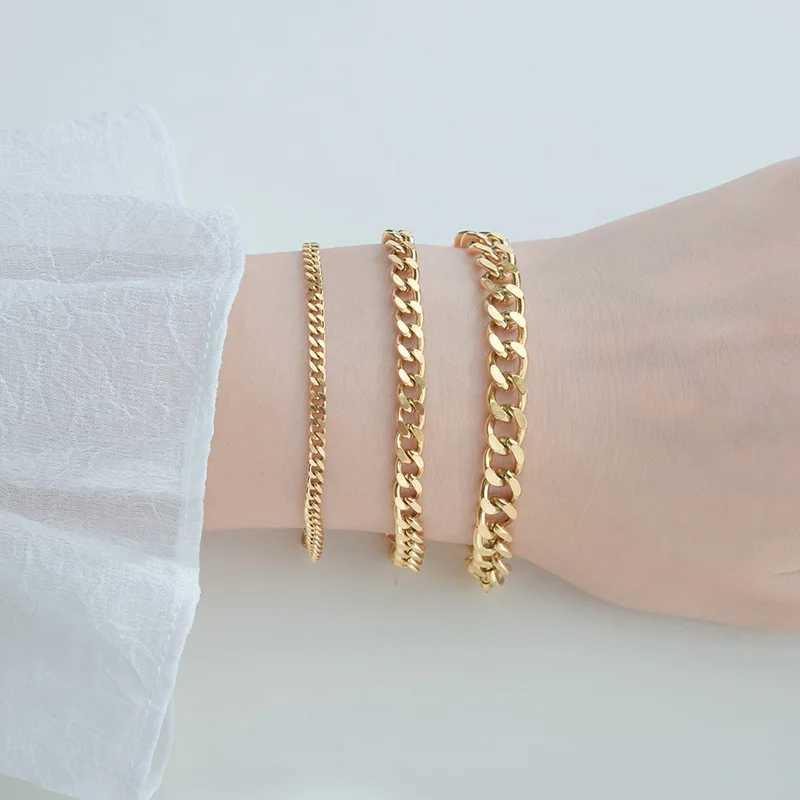 Miniamlist Men Bracelet Gold Jewelry Street Style Stainl Steel 316L 18k Gold Plated Cuban Chain Bracelets For WomenXJ250109