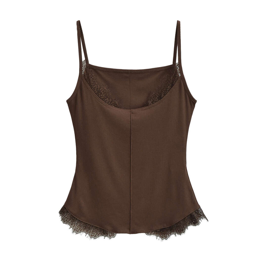 Summer Hot Girl Sexy Slimming Lace Edge Round Neck Strap for Women Pure Desire Tight Sleeveless Tank Top 2024 Versatile New Trendy Clothing Ins