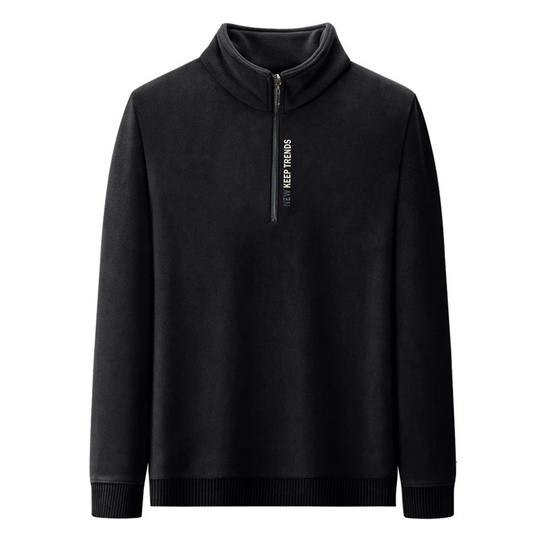 High end half zipper stand up collar sweatshirt men trend letter embroidery Korean sweater winter velvet warm pullover 241209