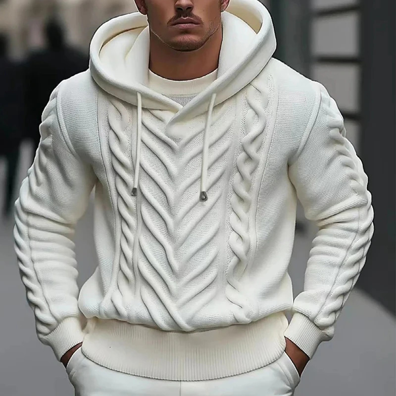 Mens Winter Knit Hoodie Hooded Sweater Vestidos Casual White knitted Men Long Sleeve Trend Knitwear 241209