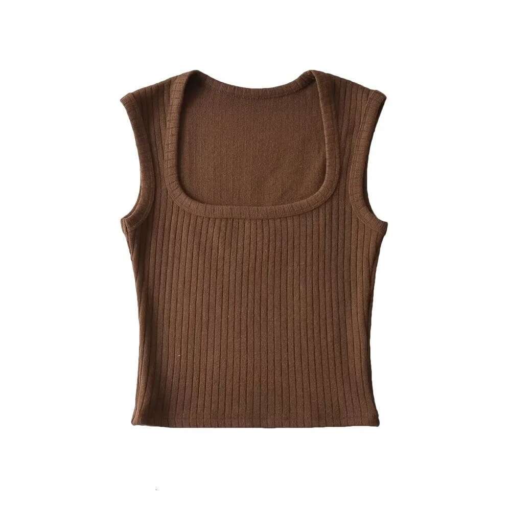 Summer Spicy Girl Sexy Tight Square Neck Cashmere Texture Women's Elastic Slim Short Tank Top 2024 New Style Stylish and Elegant Clothing