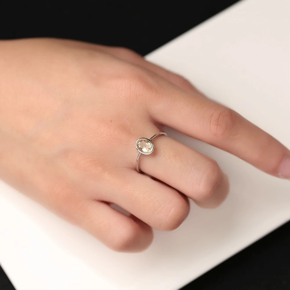 Real 925 Silver Ring with Natural Gems Citrine Stone Oval Cut 7X5mm Gemstone Diamond Anillos for Women Adjustable Rings Jewelry 241214
