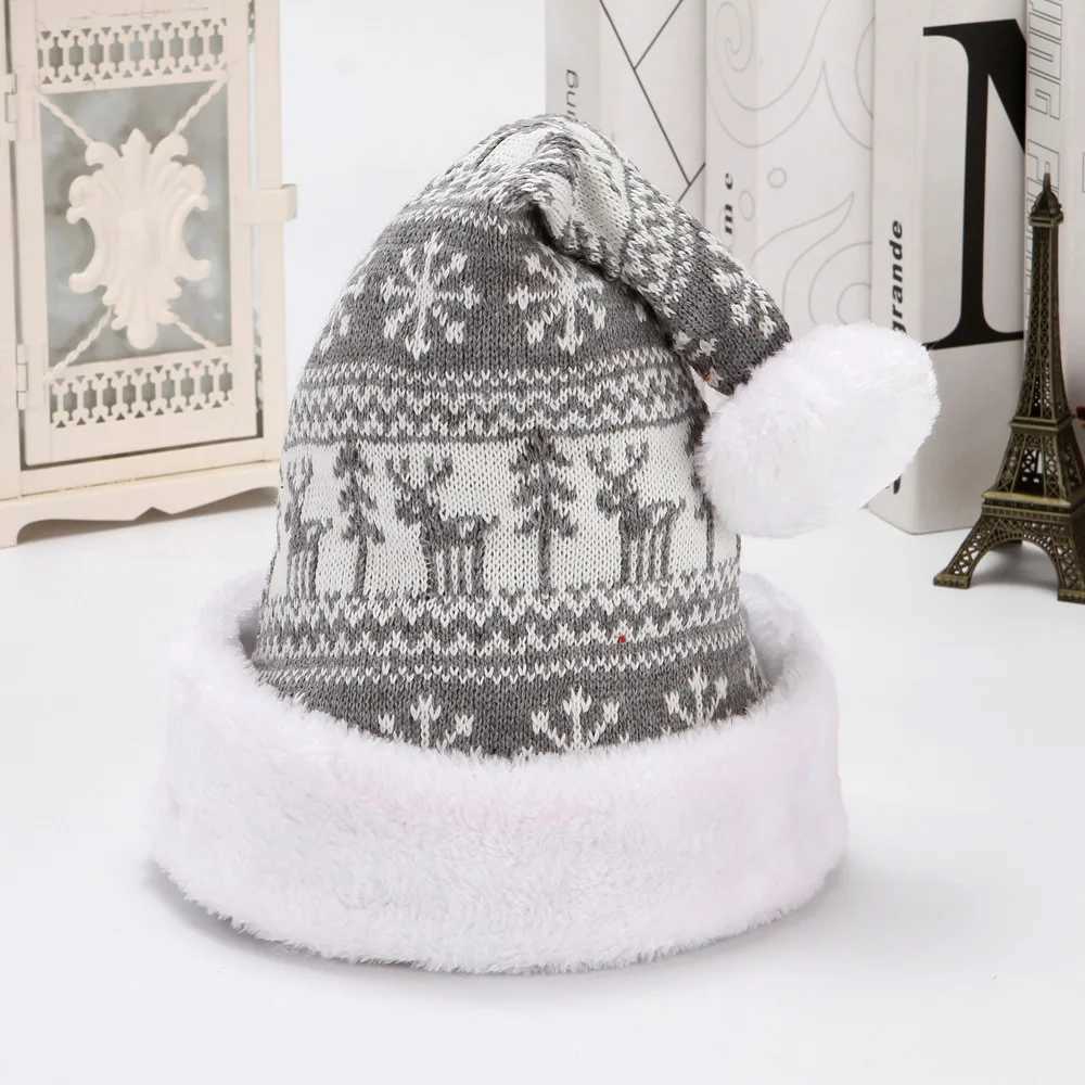 New Knitted Christmas Hat Cute Puff Adult Childrens Soft Pea Christmas Hat New Year Party Childrens Gift Navidad Natal Christmas Decoration W241213