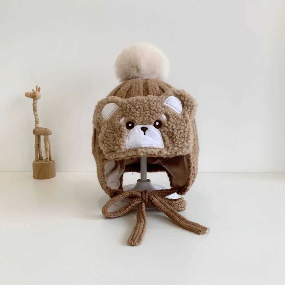 Bear baby earring cap artificial fur fluffy baby knitted beans suitable for boys and girls cold winter windproof warm ear cap W241213