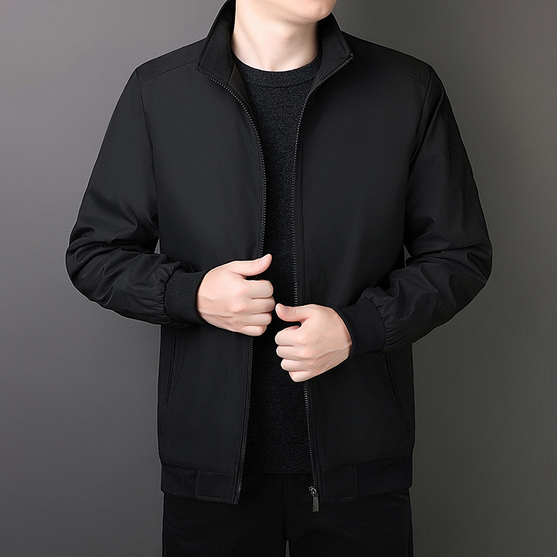 M8162 Coat autumn and winter stand collar jacket middle-aged men's casual tops loose plus velvet men's clothing