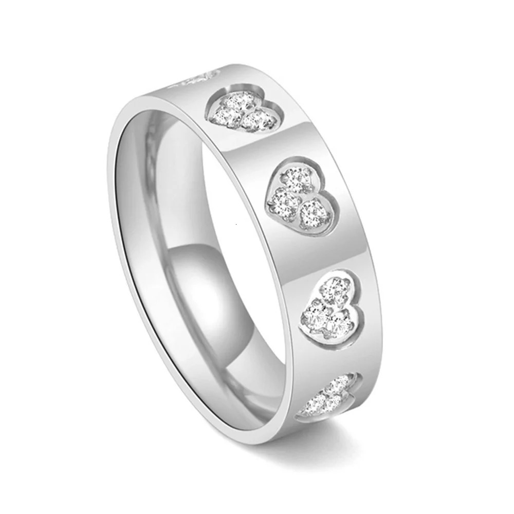 Korean Style Men And Women Love Inlaid White Stone Steel Ring Personality Simple Couple Jewelry Rings 241213