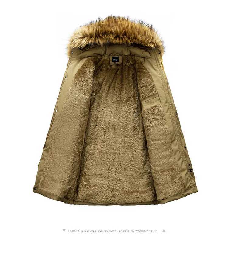 Mens winter long Parkas down jacket mens casual loose fur collar hooded jacket outdoor thick warm wool jacket 4XL W241213