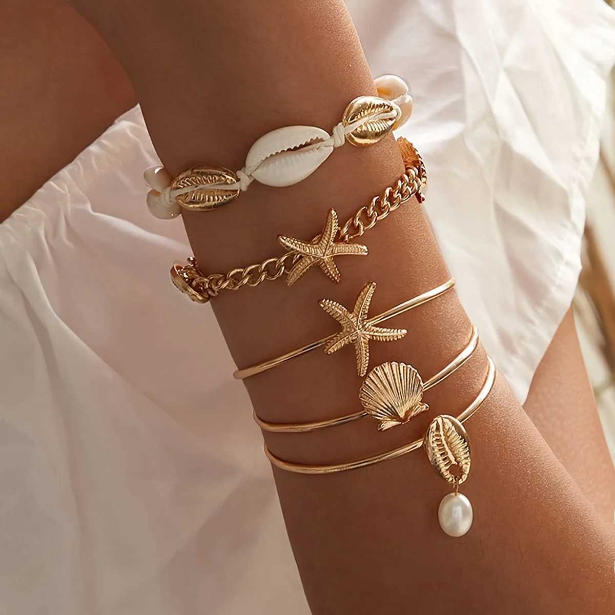 Fashion Luxury Womens Bracelet Starfish Shell Pendant Bracelet Set Beach Vacation AccoriesXJ241214