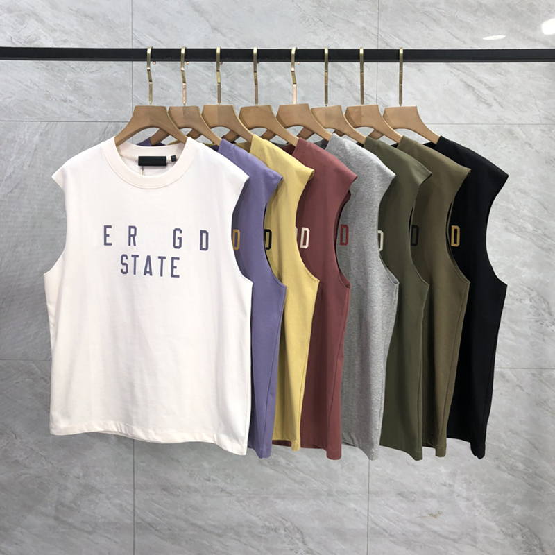 24FW USA Spring Summer Straight Letter Print T shirt High Street Tee Sleeveless Fashion Skateboard Vest Men Women Tshirt 1214