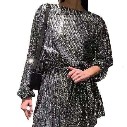New European And American Holiday Party Fashion Sequin Bead Color Waist Cinching Small Dress