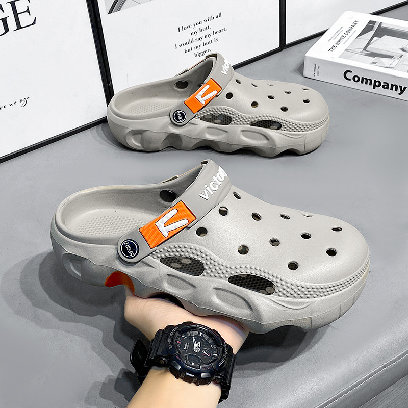 2025 hot free shipping slippers for mens Thick soled slippers black khaki grey Beach shoes half set travel slippers