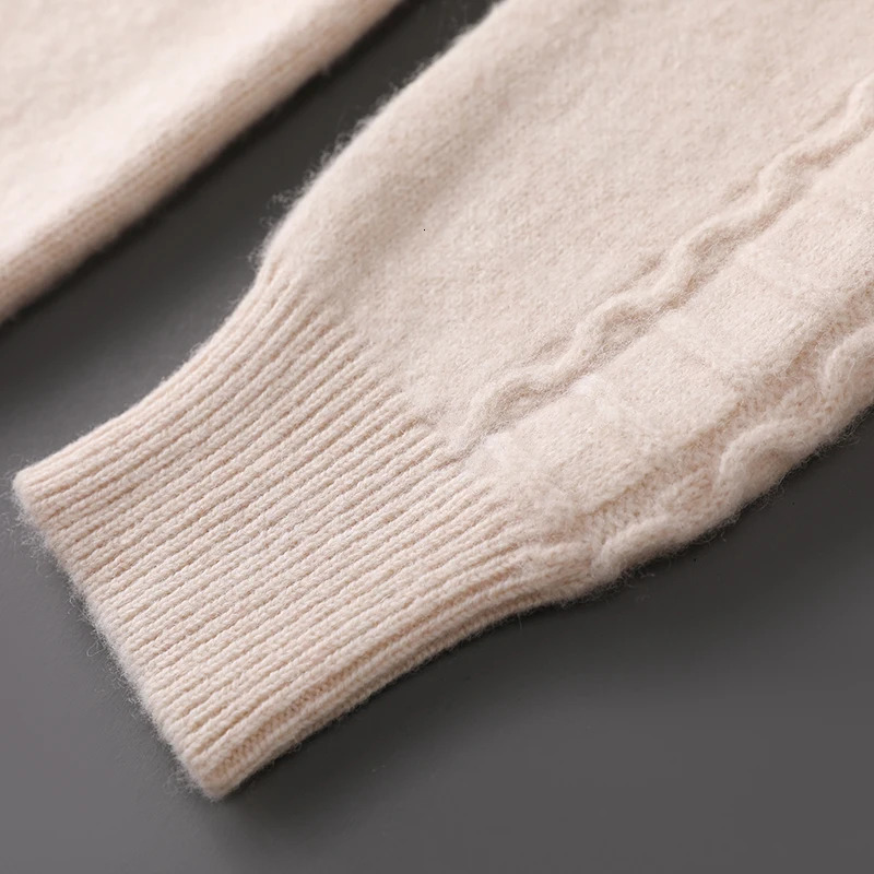 Mens Autumn and winter seven stitches 100% pure wool sweater mens thick sleeve flower round neck half zip knit pullover JB086 241213