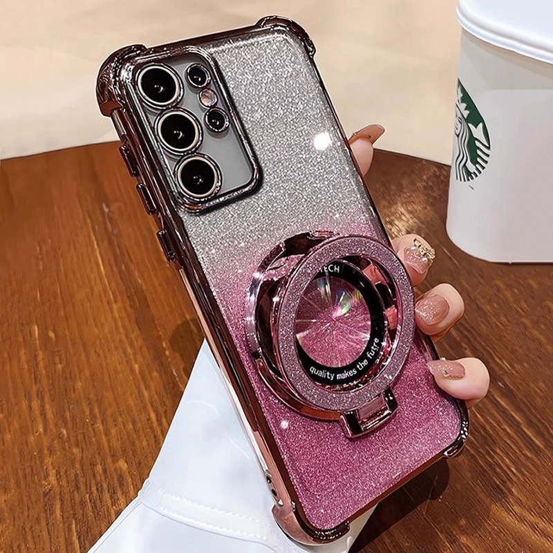 Luxury Four Corner Bling Glitter Clear Soft TPU Ring Stand Magnetic For Magsafe Wireless Cases For Samsung S22 S23 S24 S25 Ultra Plus A05 A05S A16 A06