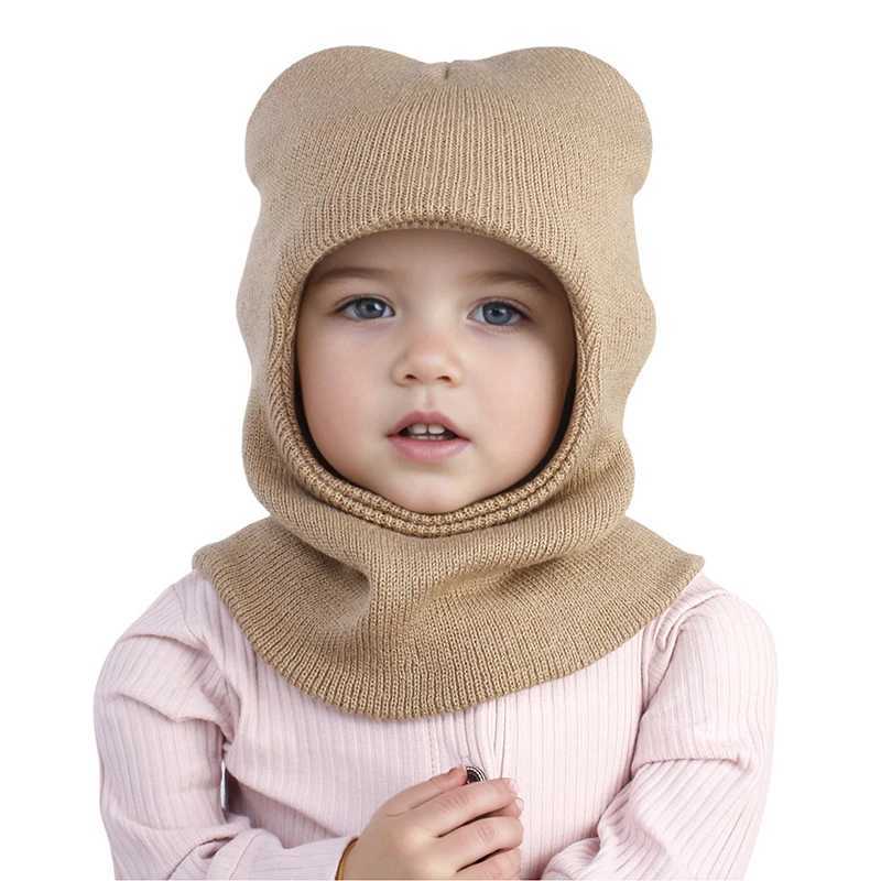 Winter Baby Balaclava Hat Warm Knitted Wool Bean Hat Scarf Integrated Childrens Ear Protection Hat Baby Neck Cap 1-7Y W241213