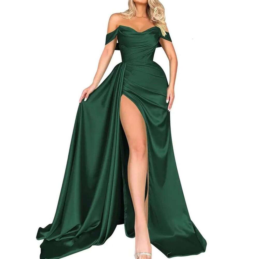 Foreign Trade Banquet High Slit Sexy Host One Shoulder Slimming Party Evening Dress
