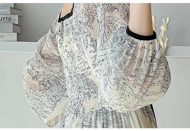 2024 Spring Autumn Materni A-line Dress Plus Size Shoulderless Pregnant Woman Chiffon Dress Vintage Printing Pregnancy DressesXJ241213