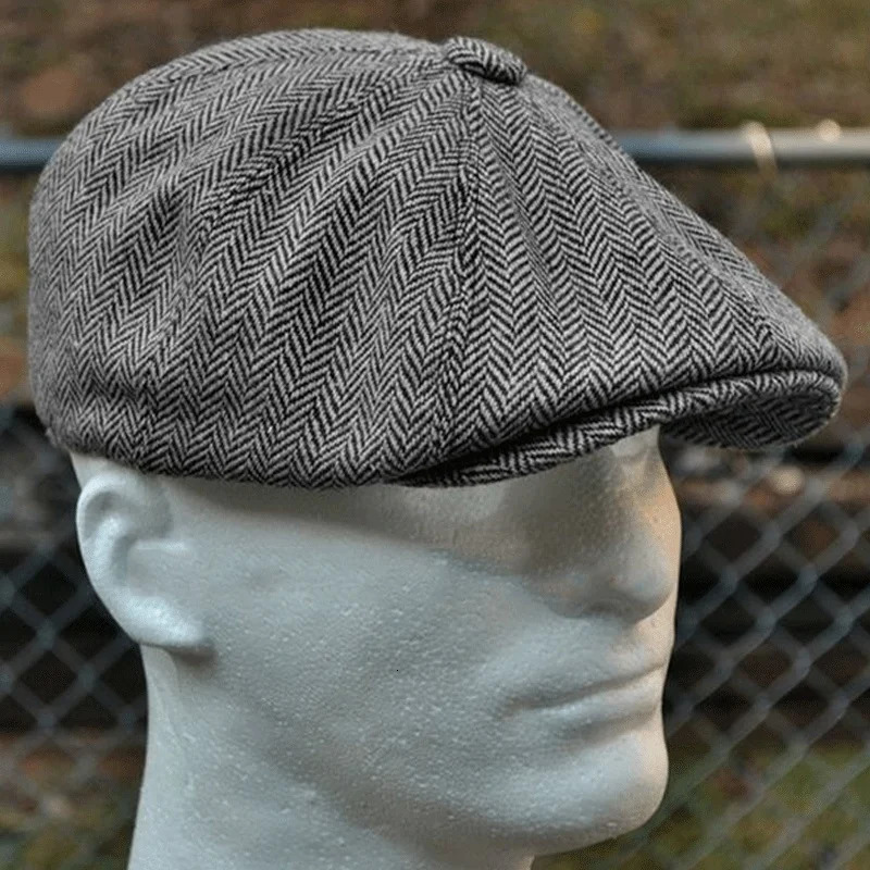 Mens Herringbone Style Berberis Retro Wool Top Felt Hat Fashionable Wild Casual Flat 241210