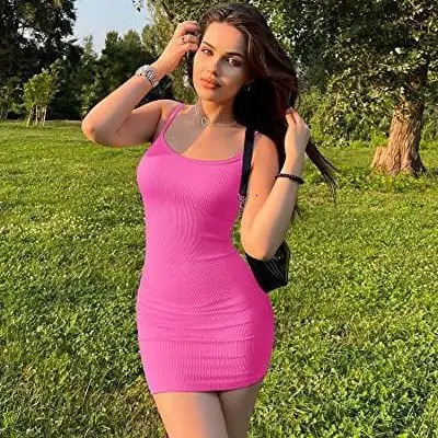 Womens Camisol Dress Italian Ribbed Knitted Body Mini Hip Wrap Solid Color Sexy Fashion Casual Edition 2024 241212
