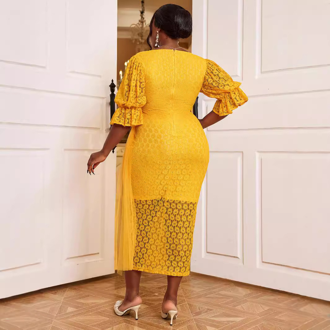 Large Yellow Designer Mermaid Ball Lightweight Dress Special Occasion Lace Sequin Evening Dress Party Birthday Engagement Dress Dress