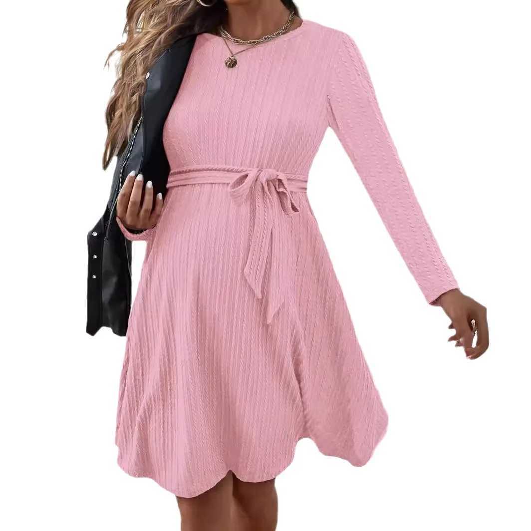 American Sle Fashion Materni Dress Ties Waist Autumn Winter Long Sleeve A Line Clothes for Pregnant Women Youth PregnancyXJ241213