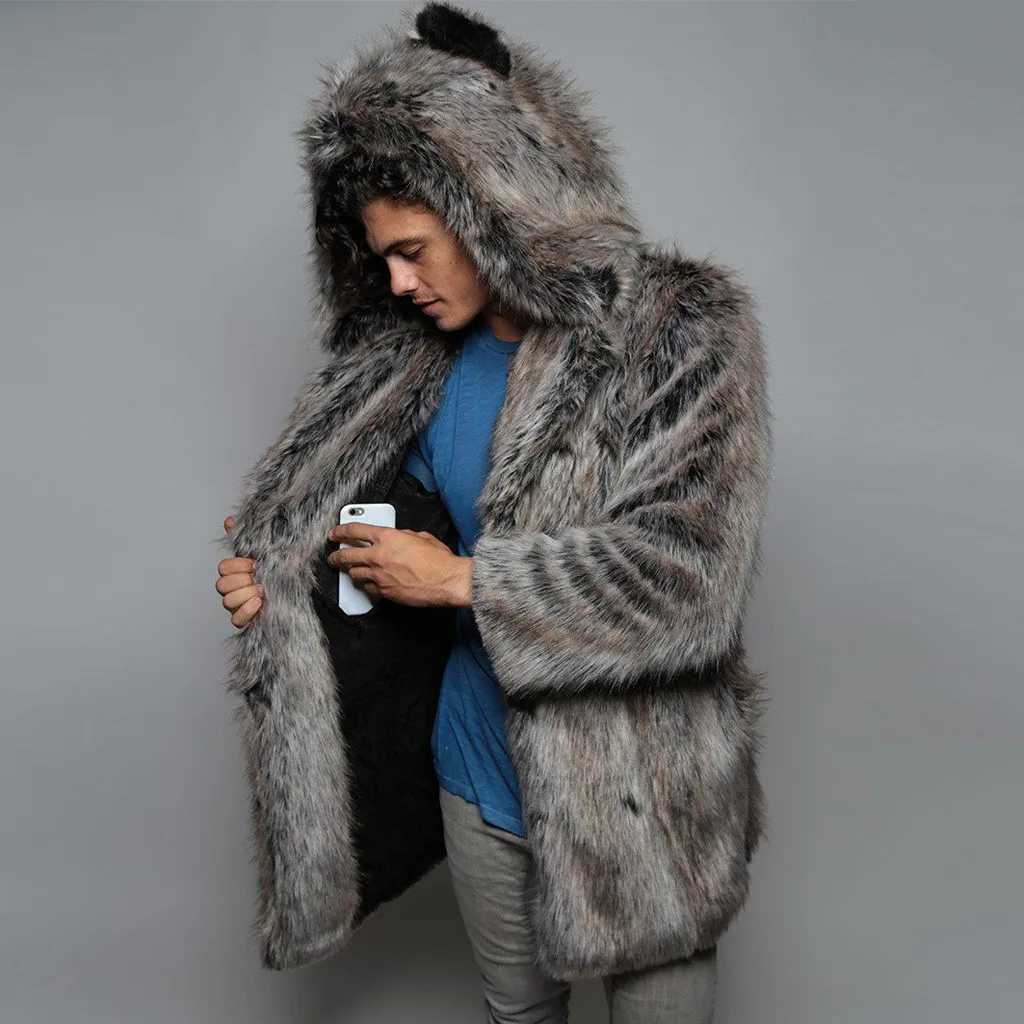 Winter Couple Men Faux Fur Coat 202 Casual Women Hooded Fox Fur Jacket Coat Bear Ear Warm Long Sleeve Jacket Overcoat W241213