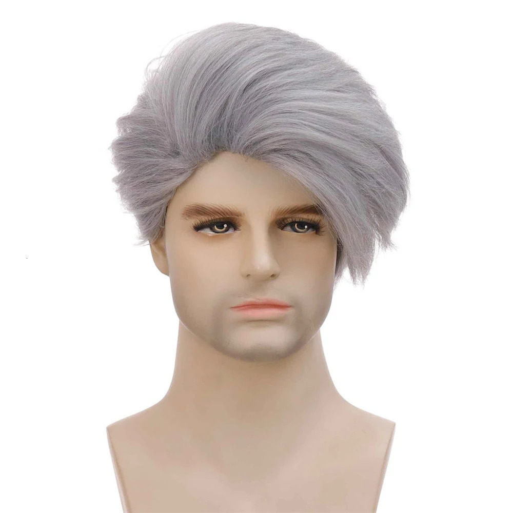 Men Short Straight Grey Synthetic Wig Heat Resistant Fiber Wig With Long Bang For Male Party Cosplay Use 241213