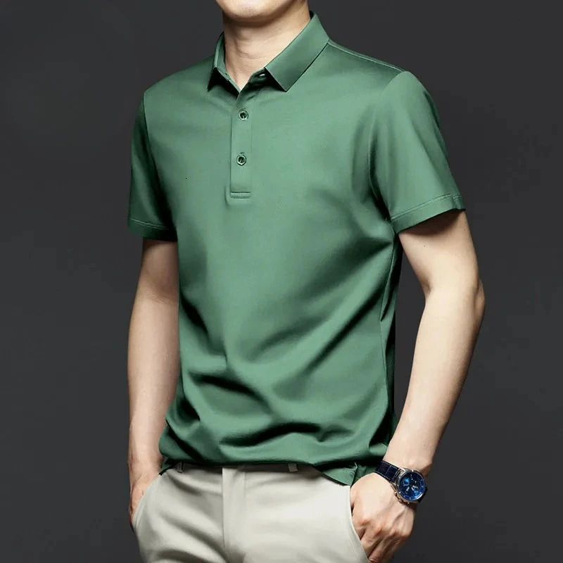 Minglu Modal Summer Mens Polo Shirts High Quality Short Sleeve Solid Color Turn Down Collar Business Casual Slim Fit Man Tees 241213