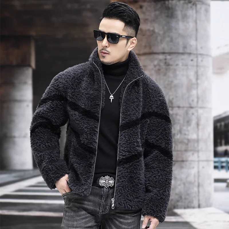 2023 Mens Winter New Short Collar Jacket Mens Thick Warm True Fur Coat Mens True Sheepskin Coat I487 W241213