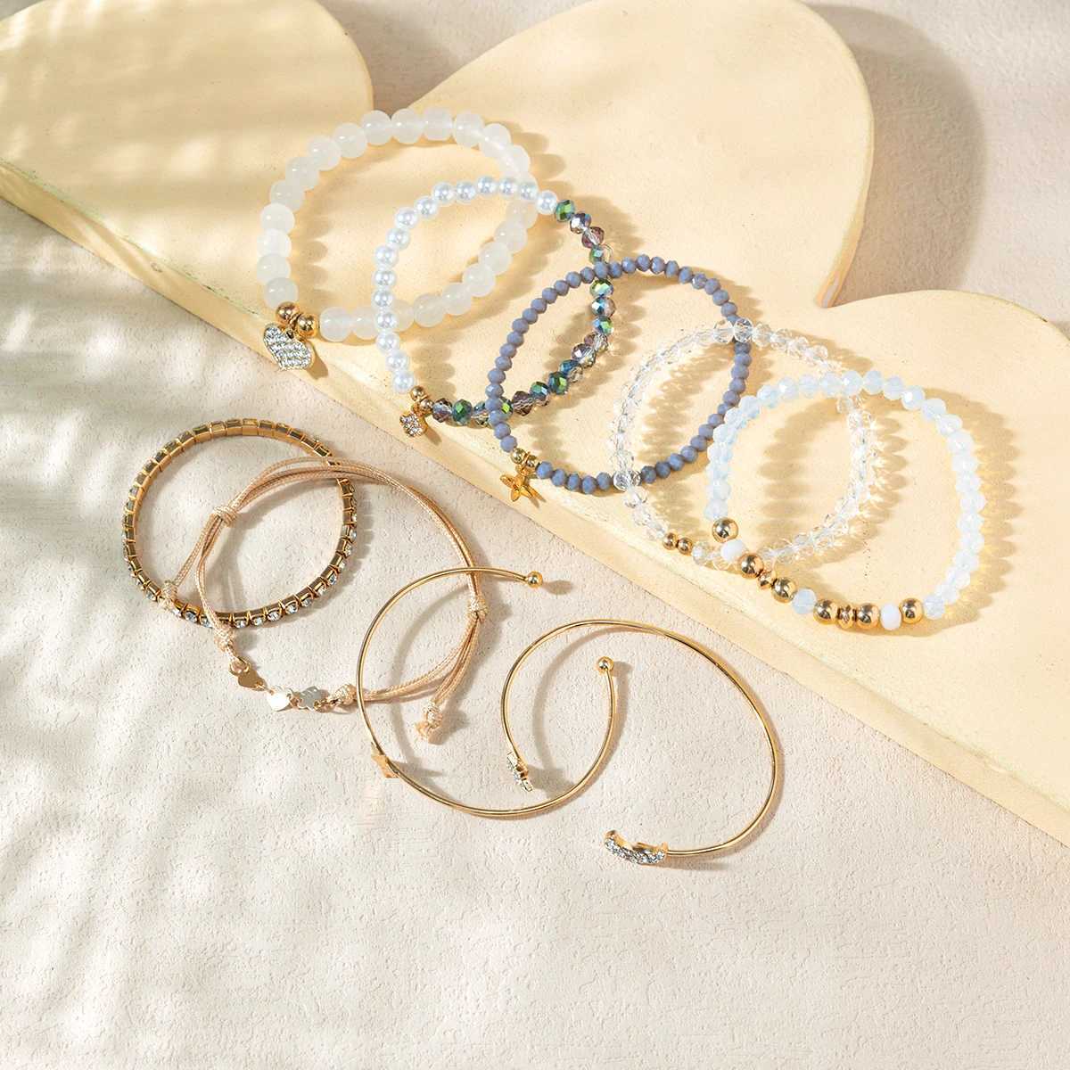 Kirykle 9 Piece Set Luxurious Bracelets for Women Crystal Shiny Adjustable Opening Chain Bracelets Punk Bangle Fashion JewelryXJ241214