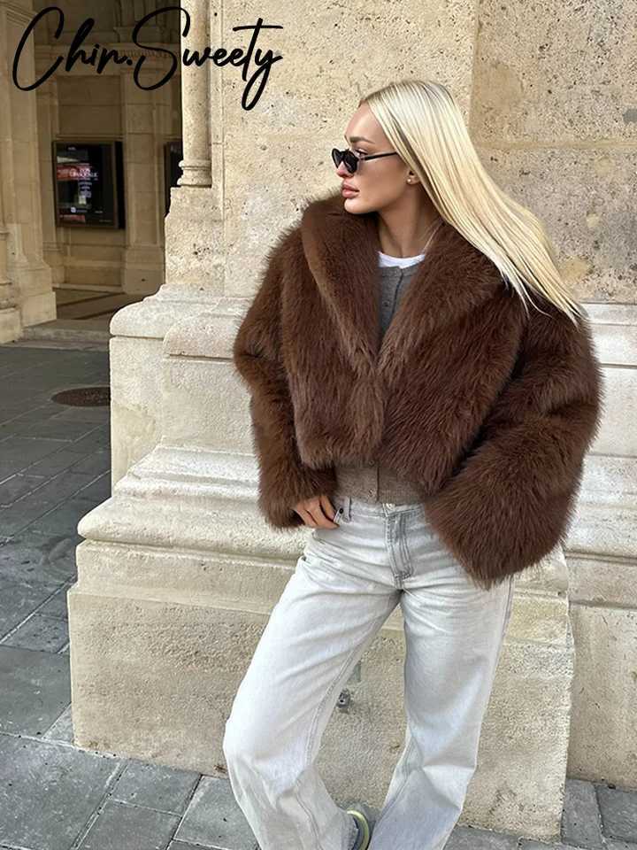 Retro faux fur womens jacket solid collar long Slve thick warm jacket womens 2024 autumn winter loose womens jacket X241214
