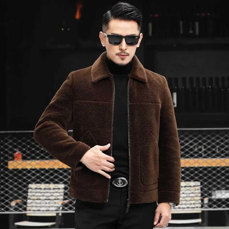 2023 Mens Autumn/Winter New Cotton Fur Coat Mens Solid Color Warm Coat Mens Short Wool Cut Jacket I549 W241213