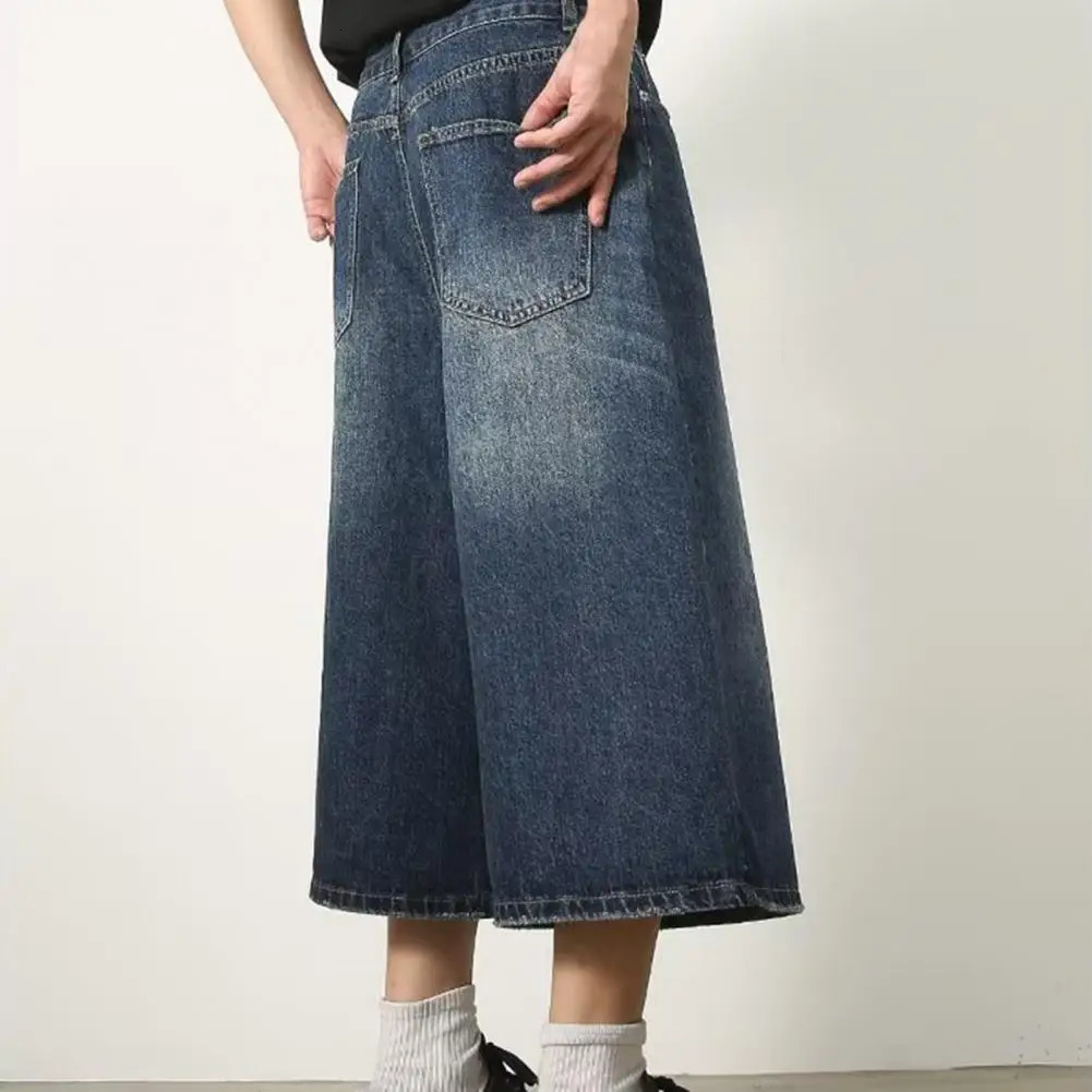 Womens retro plus denim shorts unisex wide leg hat street style summer womens high waisted loose 5XL 241211