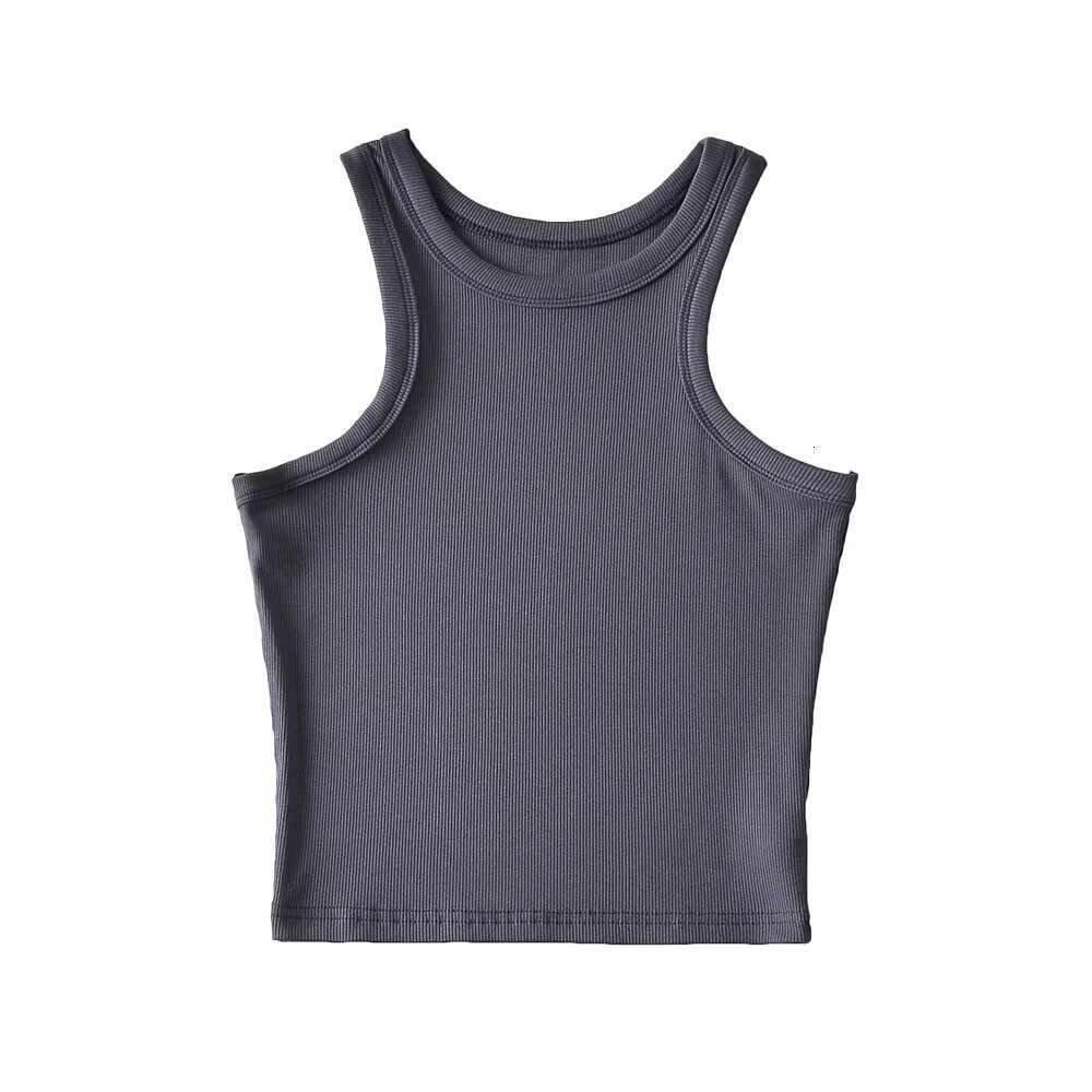 American INS summer spicy girl elastic slim fit round neck narrow shoulder vest women's short style tight solid color tank top 2024 new casual fa